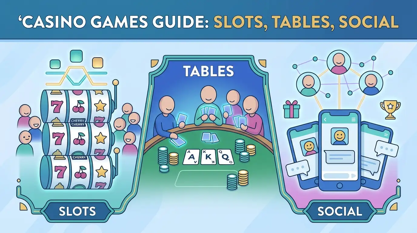 Illustration of a varied free-play slot game library without real casino branding
