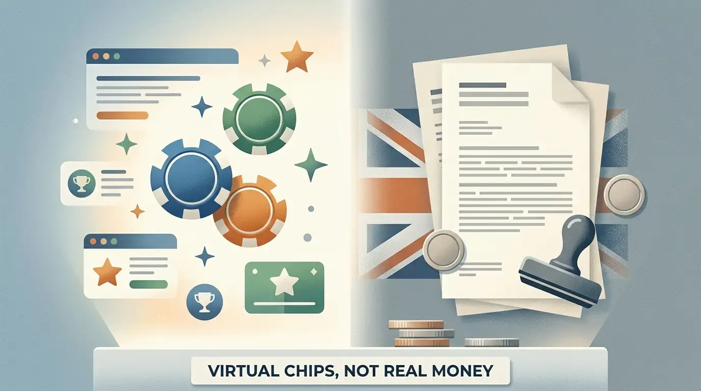 Conceptual illustration of social casino chips separated from pound coins