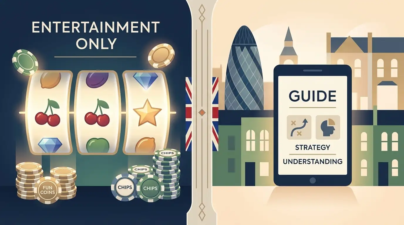 Conceptual social casino slot reels with virtual chips and reward symbols