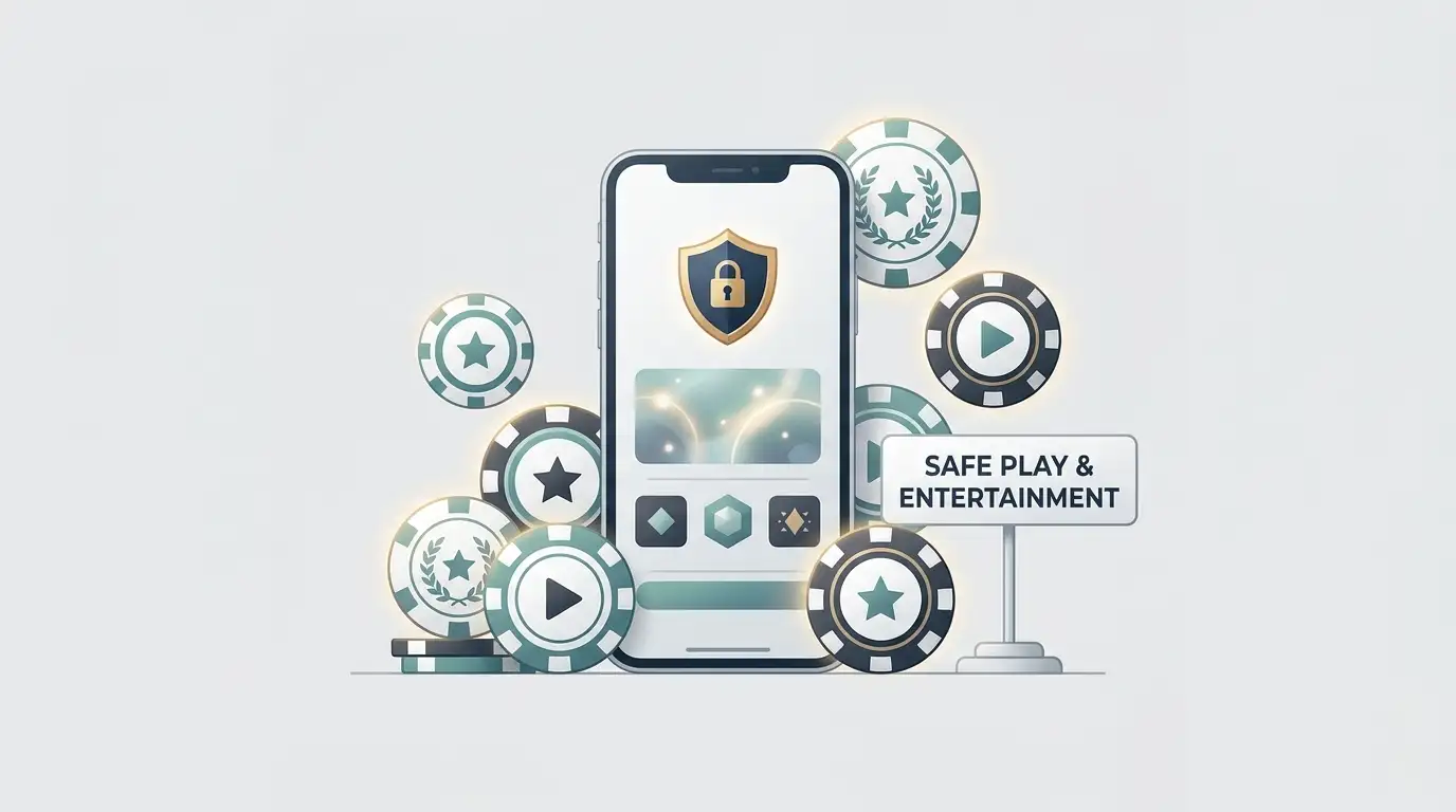 Abstract illustration of a phone, shield and virtual casino chips
