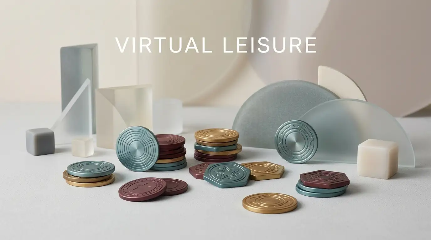 Abstract virtual gaming tokens arranged with calm boundaries for responsible play